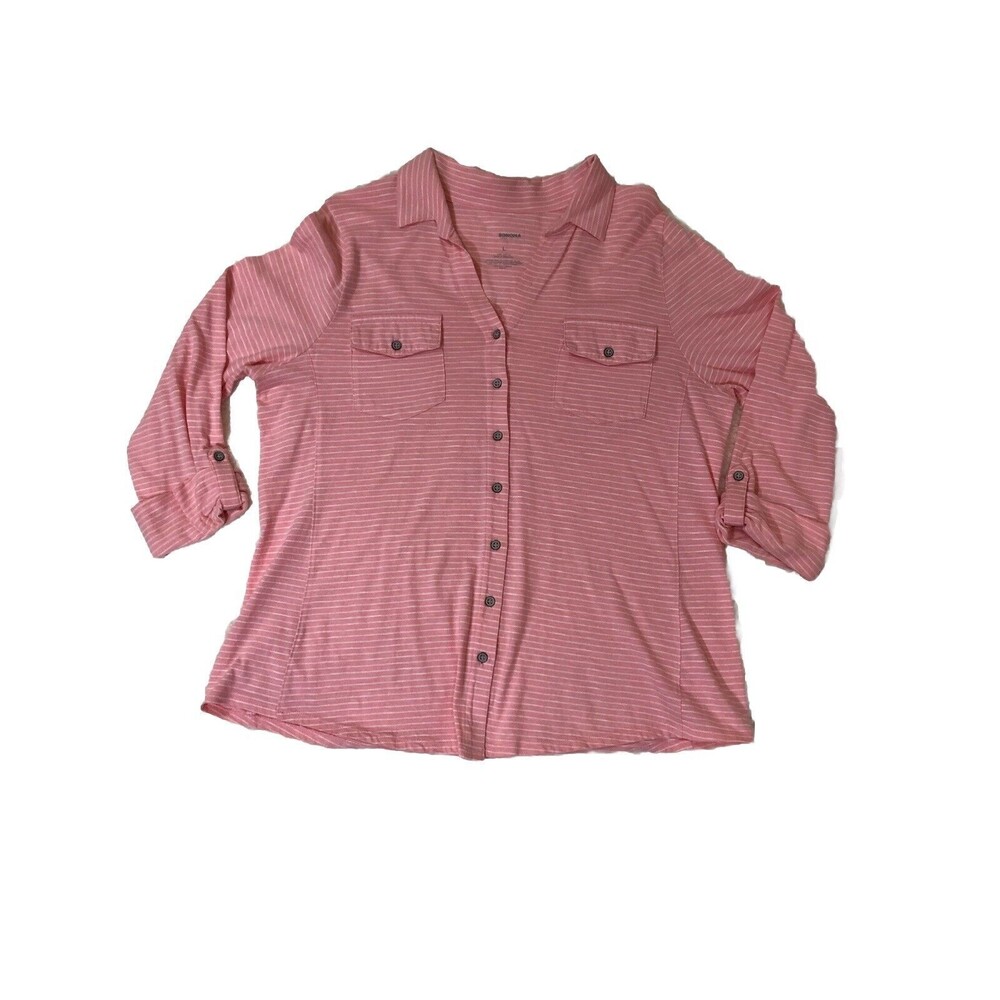 Sonoma Pink Collared Button Up With Pockets 100% Cotton - Picture 1 of 10